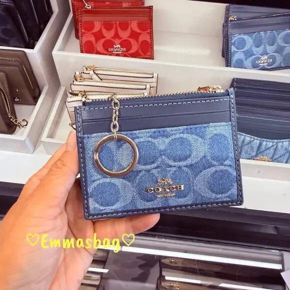 Coach Mini Skinny Id Case In Signature Denim CDF94 denim/Gold/Indigo - Picture 1 of 3